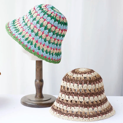 Handmade Multicolor Straw Bucket Hat