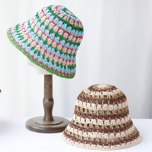 Handmade Multicolor Straw Bucket Hat