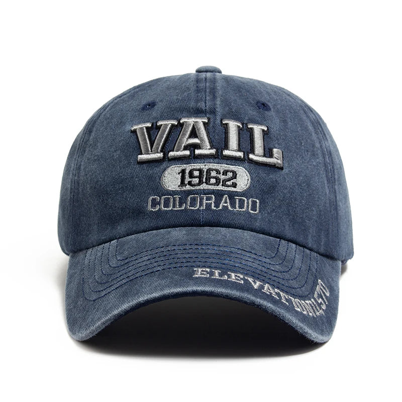 VAIL Letter Embroidered Cotton Soft Top Baseball Cap