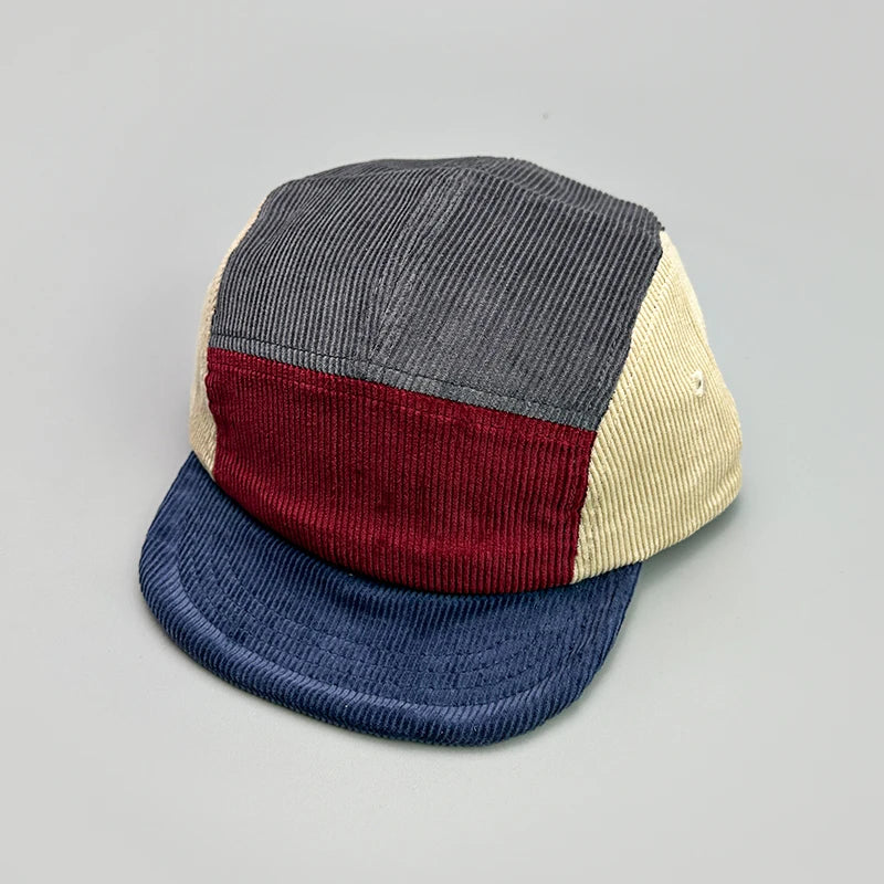 Japanese Color Block Corduroy Retro Snapback Cap