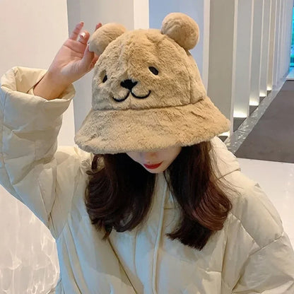 Leopard Fur Bear Ear Bucket Hat