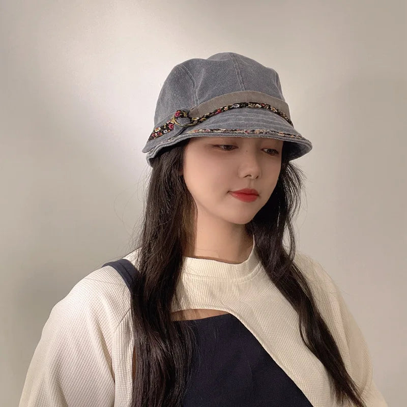 Niche Denim Lace Short Brim Bucket Hat
