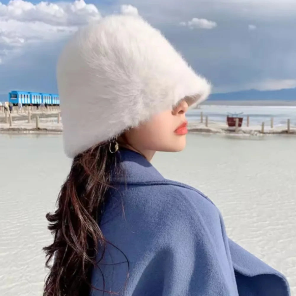 Plush Winter Bucket Hat Warm Soft Fisherman Cap For Women