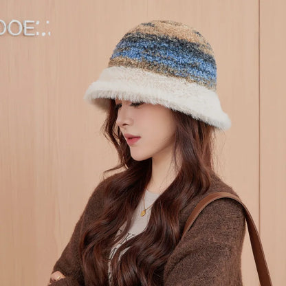 Plush Patchwork Winter Bucket Hat