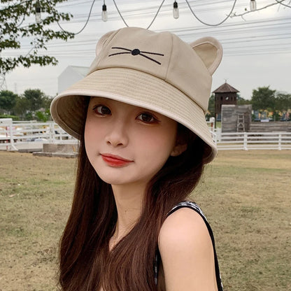 Kawaii Cat Ear Cotton Bucket Hat – Unisex Y2K Summer Cap
