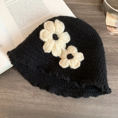 Oversized Floral Knit Korean Bucket Hat