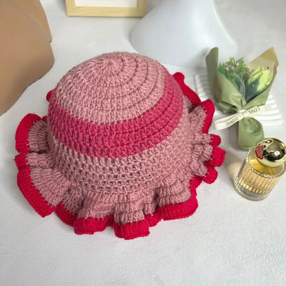 Womens Acrylic Knitted Wide Brim Bucket Hat