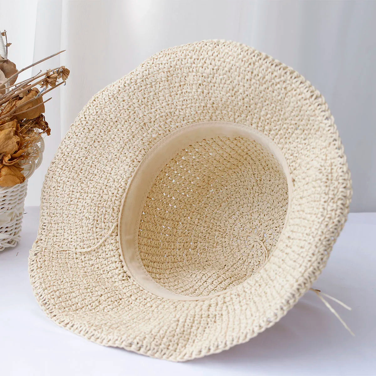 Multicolor Crochet Foldable Straw Bucket Hat