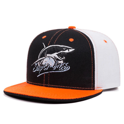 Creative Shark Embroidered Streetwear Flat Brim Snapback Cap
