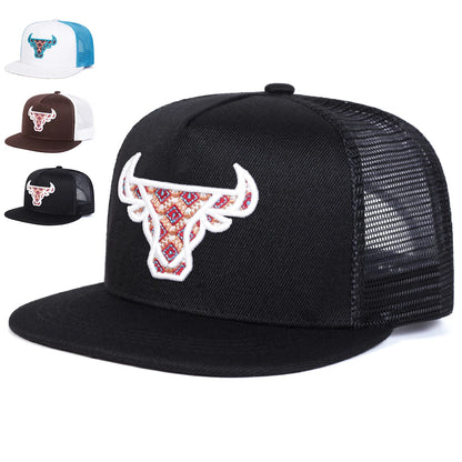 Unisex Ox Head Embroidery Hip-hop Net Hats