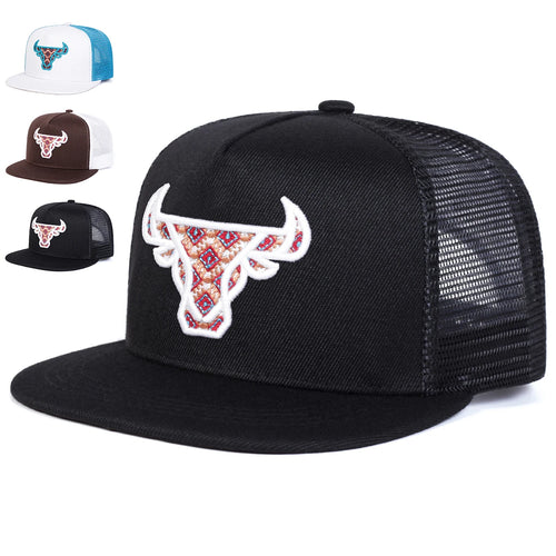 Unisex Ox Head Embroidery Hip-hop Net Hats