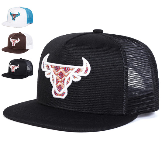 Unisex Ox Head Embroidery Hip-hop Net Hats