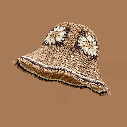 Spring Summer Hollow Crochet Straw Visor Bucket Hat