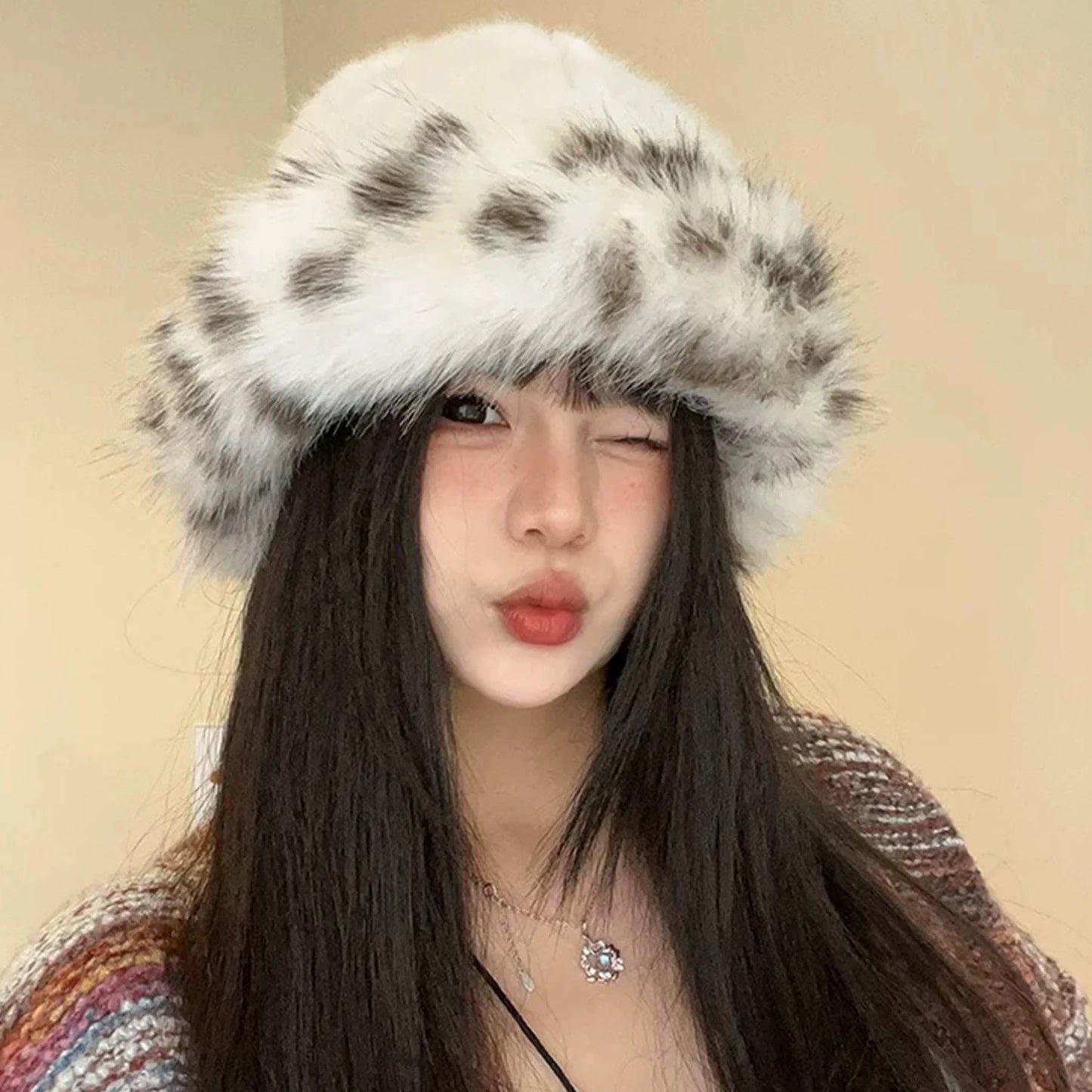 Mongolian Plush Fur Winter Bucket Hat