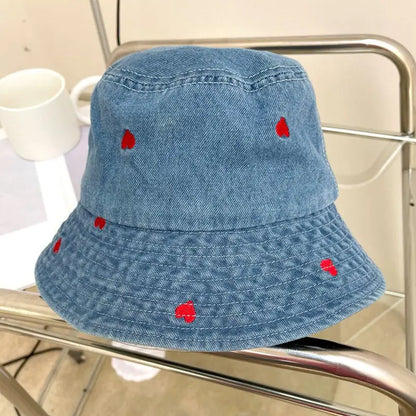 Women’s Embroidered Heart Denim Bucket Hat