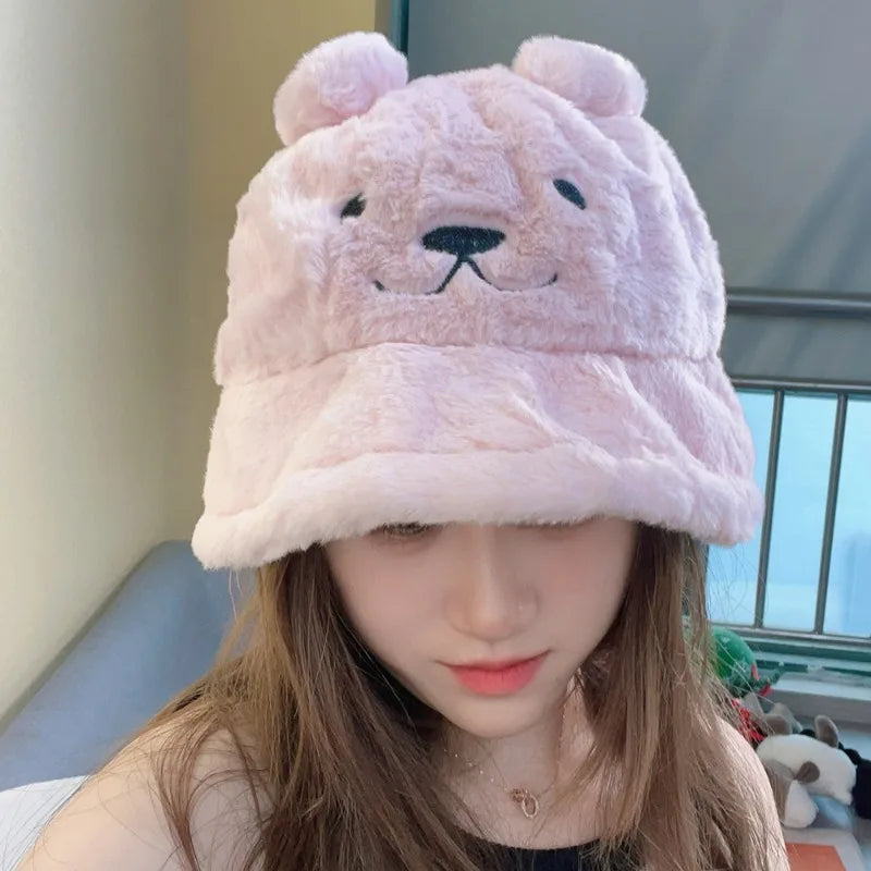 Cute Bear Plush Winter Bucket Hat