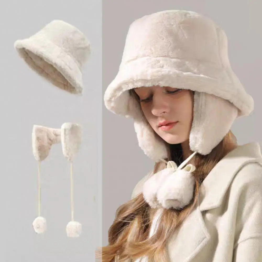 Unisex Faux Fur Bucket Hat with Ear Protection