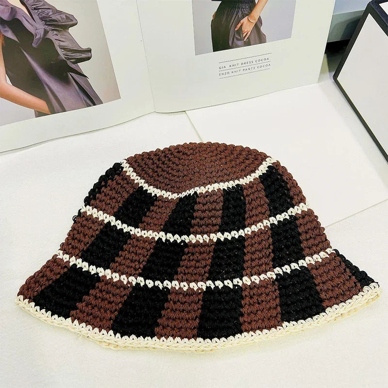 Striped Crochet Wool Thermal Bucket Hat