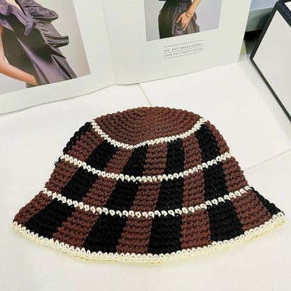 Striped Crochet Wool Thermal Bucket Hat