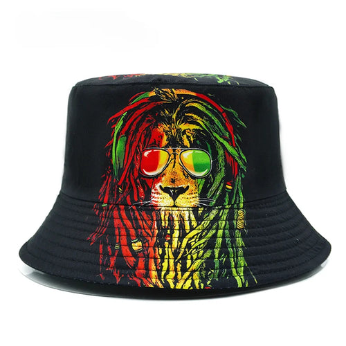 Rasta Lion Printed Double Sided Cartoon Bucket Hat