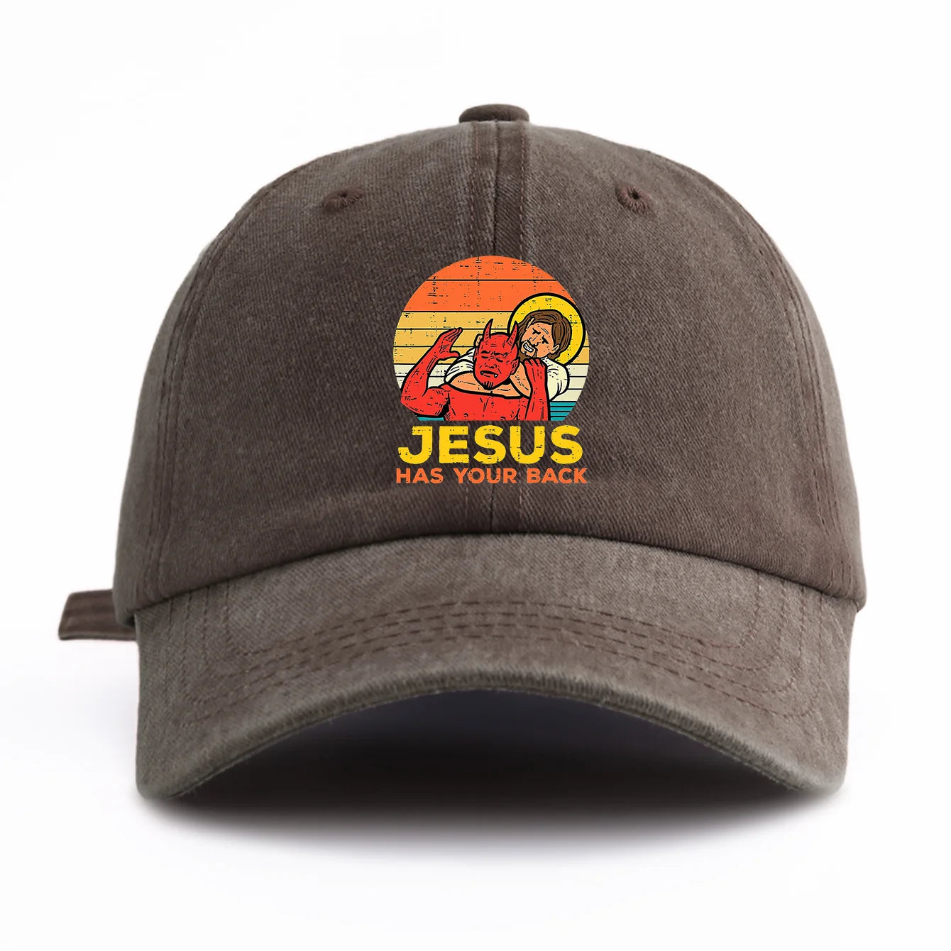 Jesus Has U Back Washed Retro Baseball Cap