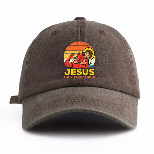 Jesus Has U Back Washed Retro Baseball Cap