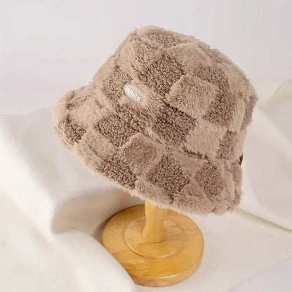 Lamb Plaid Velvet Winter Bucket Hat