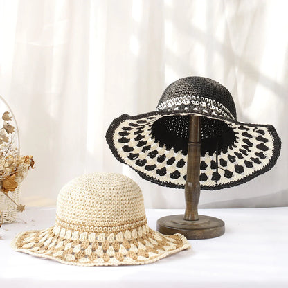 Womens Rainbow Contrast Straw Summer Bucket Hat