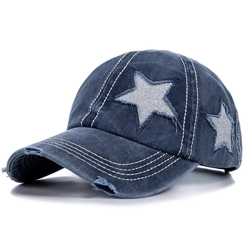 Retro Y2K Star Washed Denim Baseball Cap