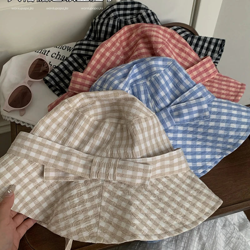 Women's Vintage Pink Plaid Bucket Hat
