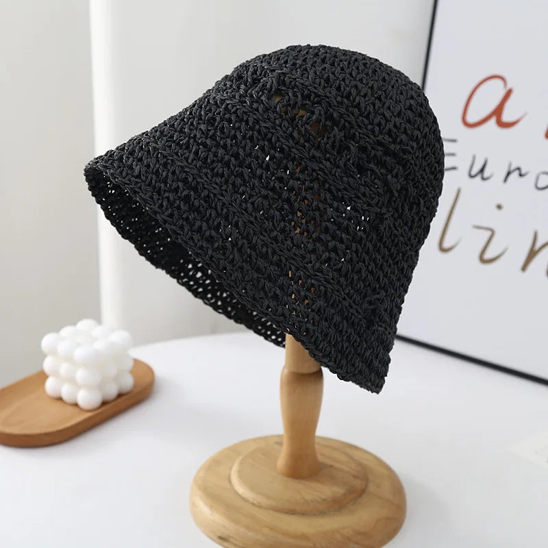 Japanese Korean Straw Woven Summer Bucket Hat