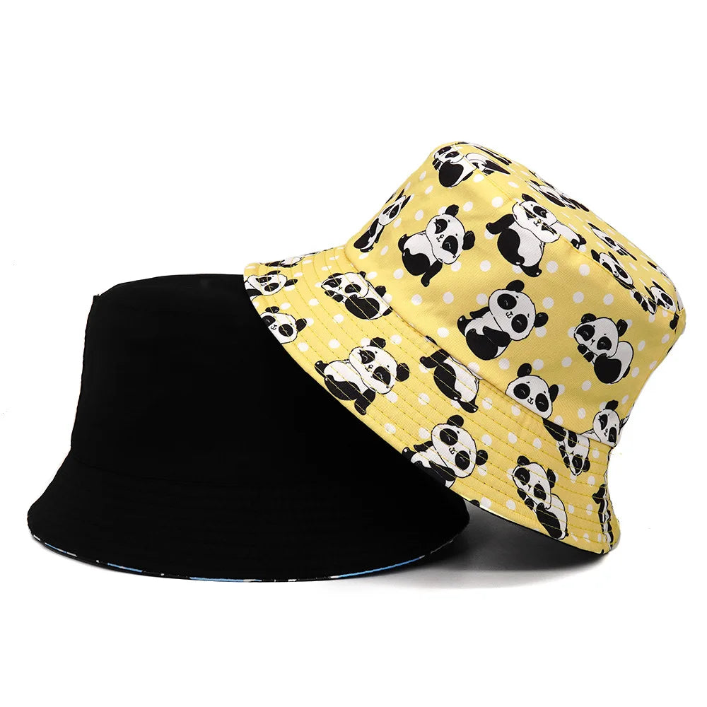 Kids Reversible Cartoon Panda Bucket Hat