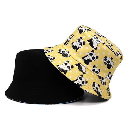 Kids Reversible Cartoon Panda Bucket Hat