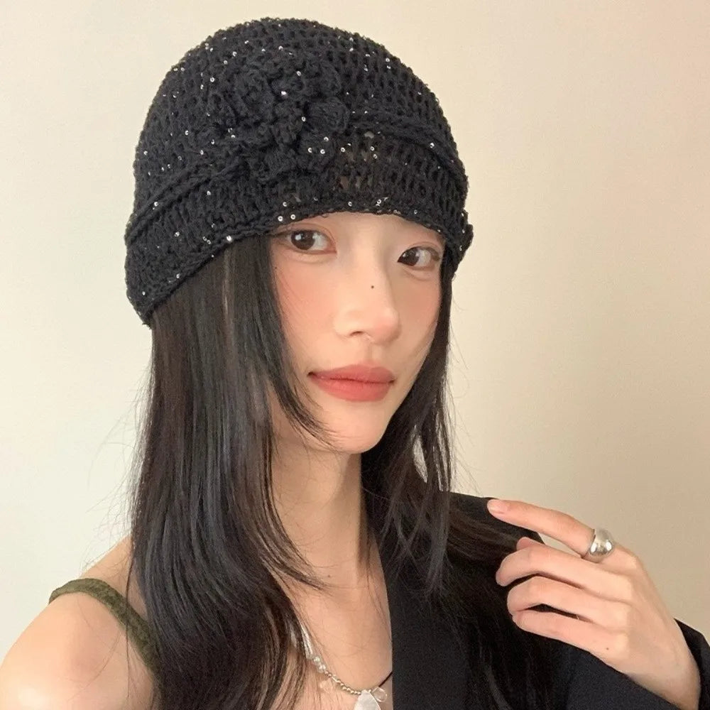 Y2k Flower Handwoven Hollow Sequin Crochet Bucket Hat