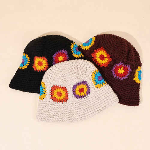 Retro Hollow Flower Knit Bucket Hat