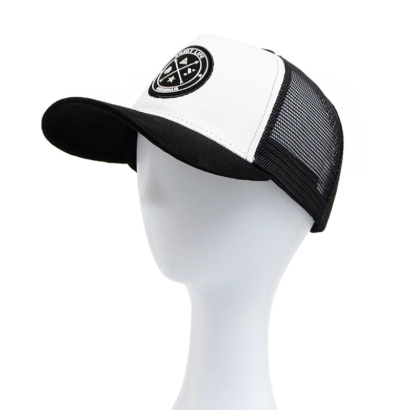 Circular Leather Mesh Trucker Snapback Cap