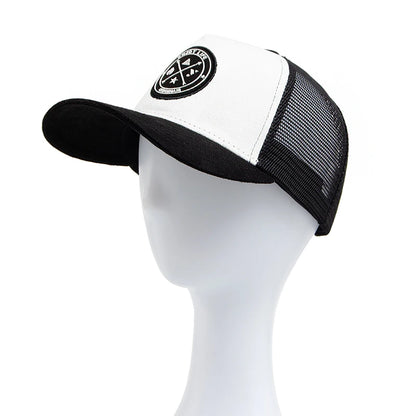 Circular Leather Mesh Trucker Snapback Cap