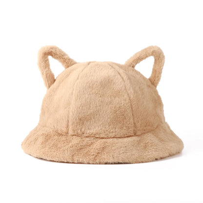 Cat Ear Plush Leopard Bucket Hat