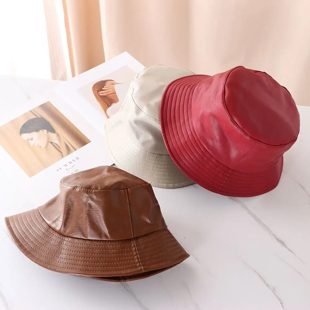 PU Leather Waterproof Bucket Hat Unisex