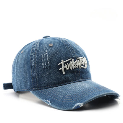 Unisex Japanese Retro Denim Embroidered Baseball Cap