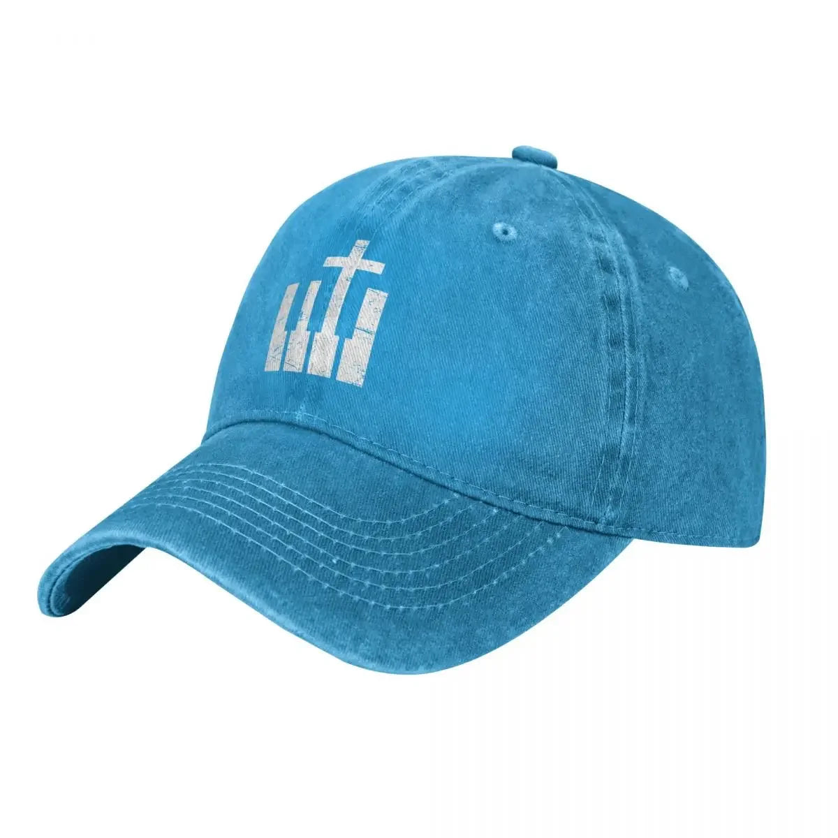 Christian Musician Keyboard Cross Denim Baseball Cap