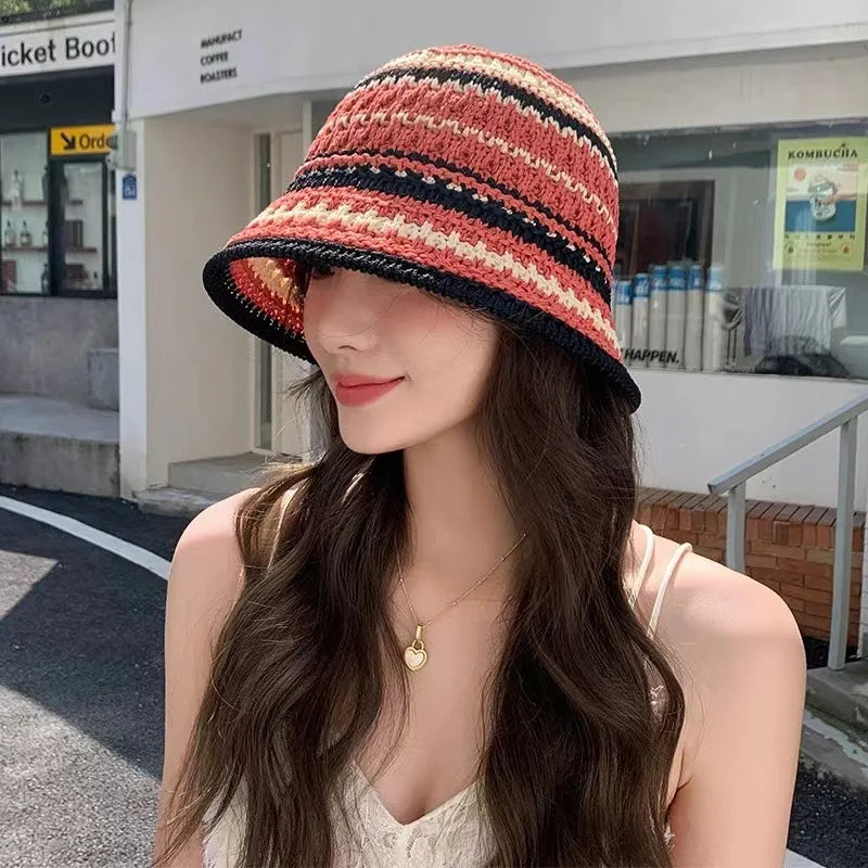 Striped Openwork Breathable UV Bucket Hat