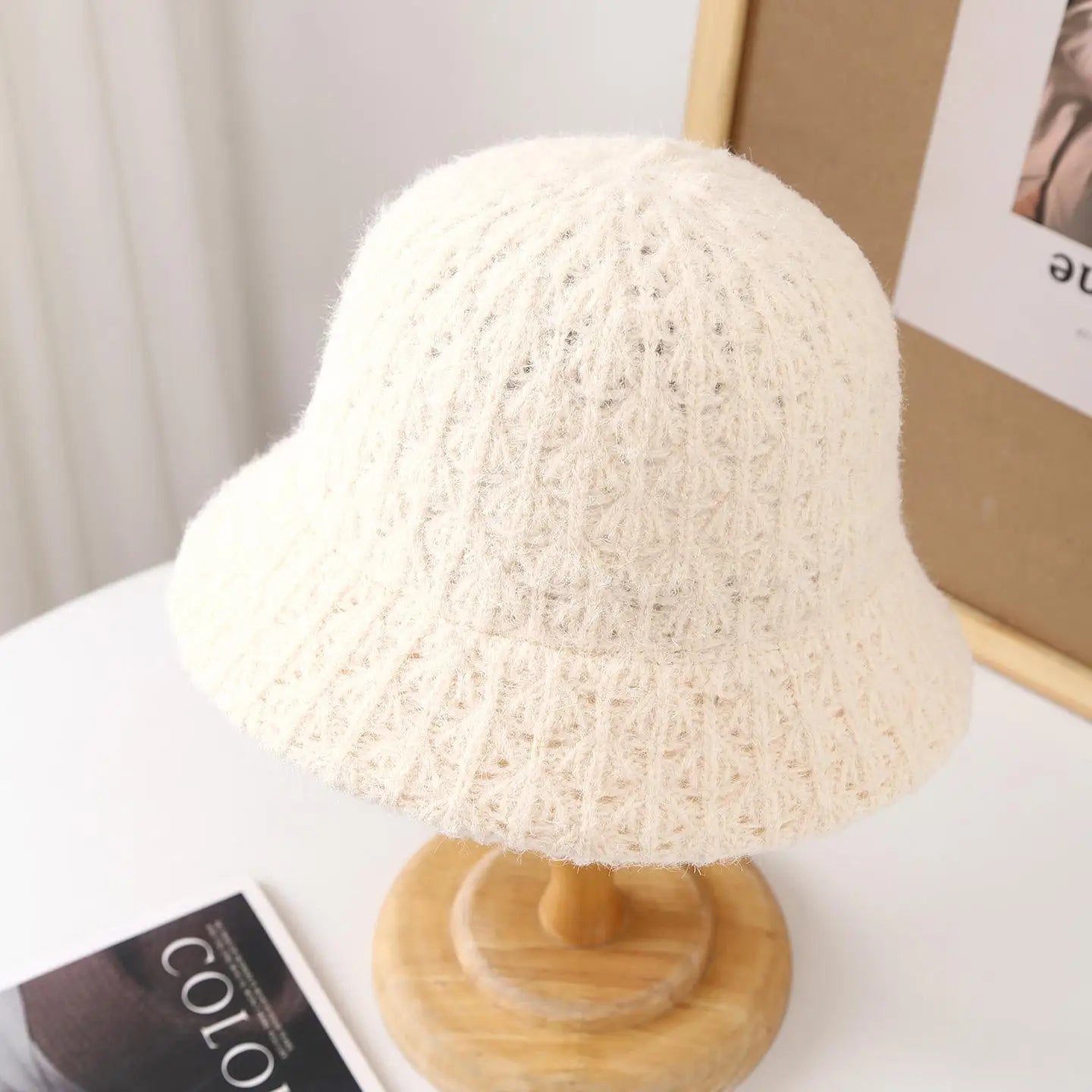 Vintage French Knit Round Top Bucket Hat