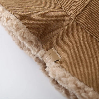 Trendy Lambswool Corduroy Winter Bucket Hat