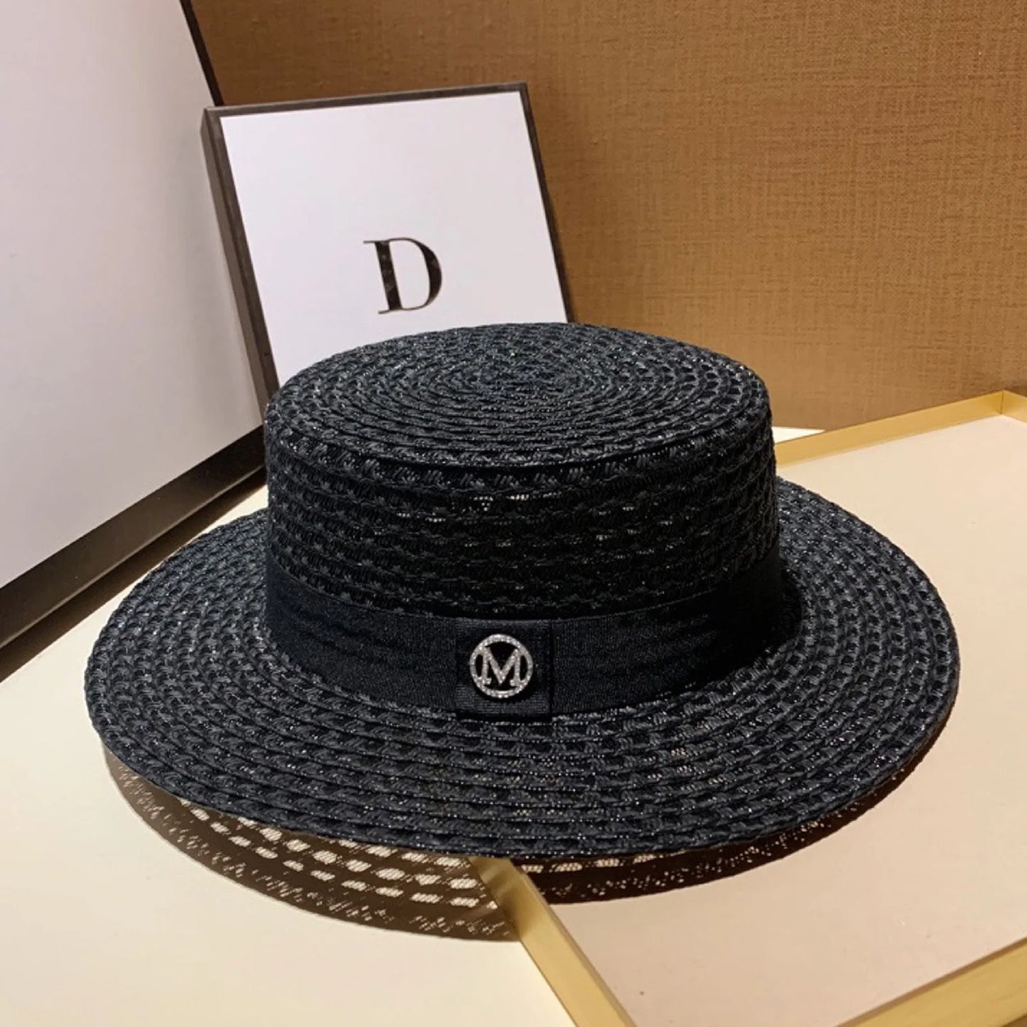 French Vintage Rhinestone Straw Bucket Hat