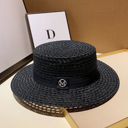 French Vintage Rhinestone Straw Bucket Hat