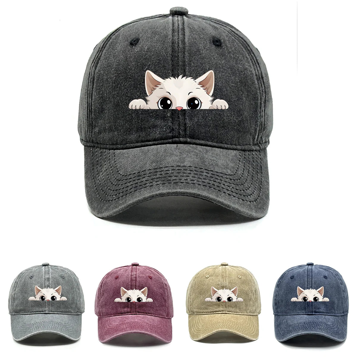 Cute Hiding Cat Print Snapback Baseball Cap