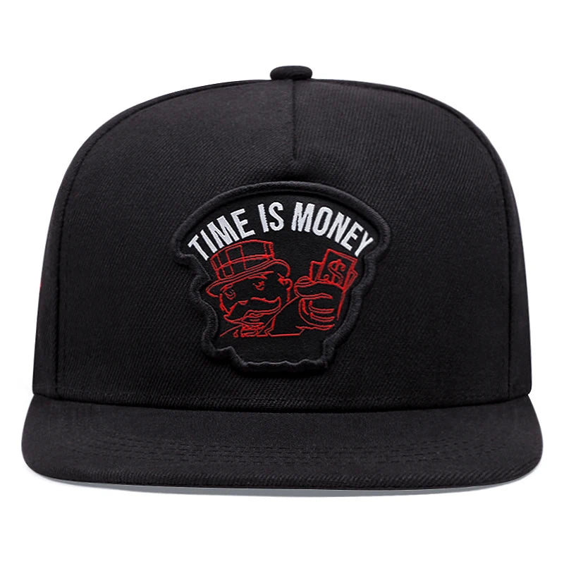 Time Is Money Embroidered Flat Brim Hip Hop Cap