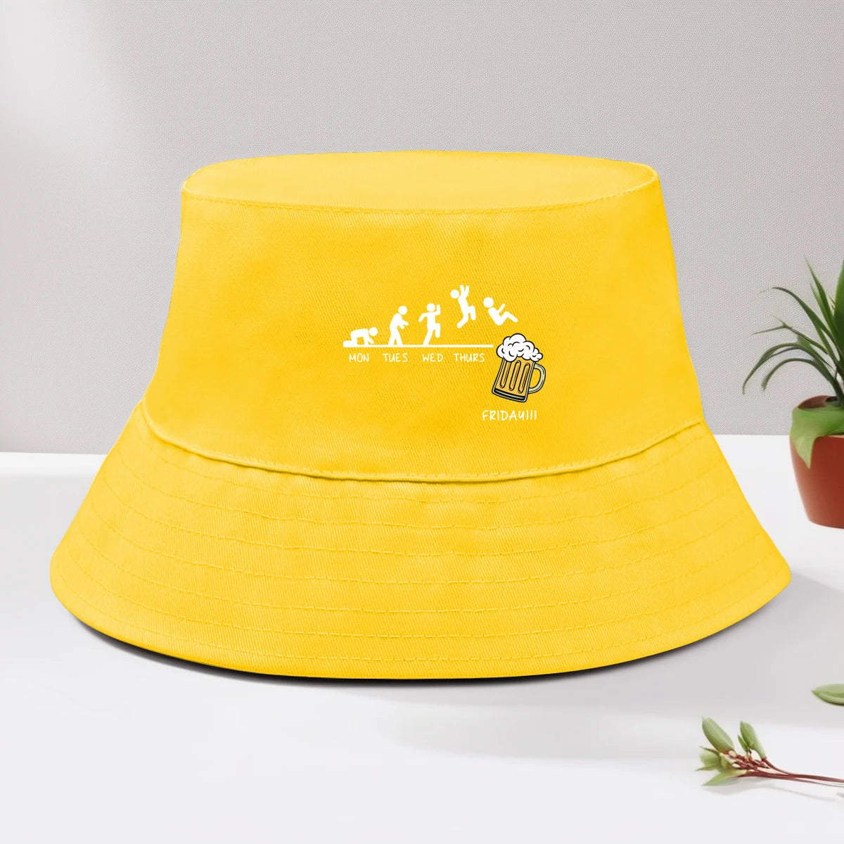 Friday With Beer Solid Color Foldable Bucket Hat