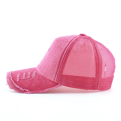 Washed Denim Pink Cross Snapback Baseball Cap